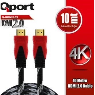QPORT Q-HDMI103 4K 10MT 2.0V ALTIN UÇ ÖRGÜLÜ HDMI KABLO