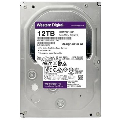 W.D 3.5" 12TB 512MB 7200RPM SATA3 PC HDD WD122PURP 7/24