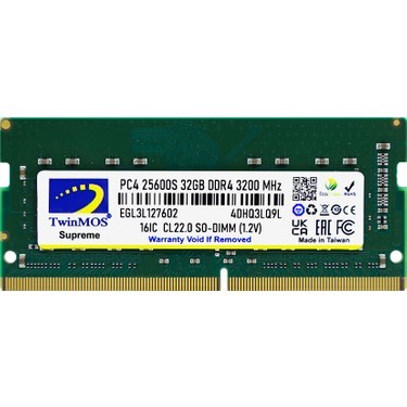 TWINMOS 32GB 3200MHz DDR4 NOTEBOOK RAM MDD432GB3200N