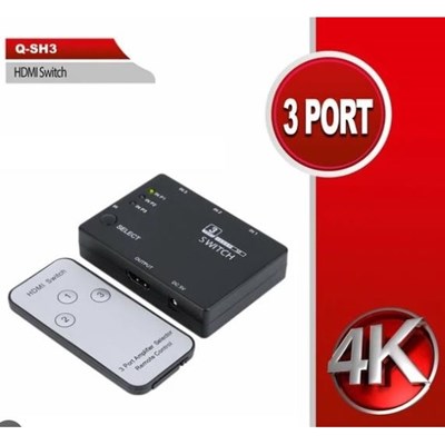 QPORT Q-SH3 3 GİRİŞ 1 ÇIKIŞ HDMI SEÇİCİ SWİTCH KUMANDALI