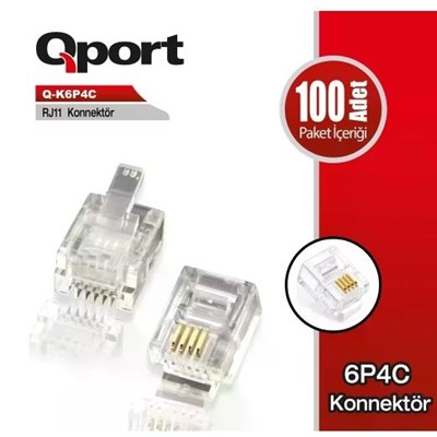 QPORT Q-K6P4C RJ11 4 PIN KONNEKTÖR 100 ADET