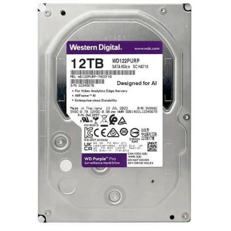 W.D 3.5" 12TB 512MB 7200RPM SATA3 PC HDD WD122PURP 7/24