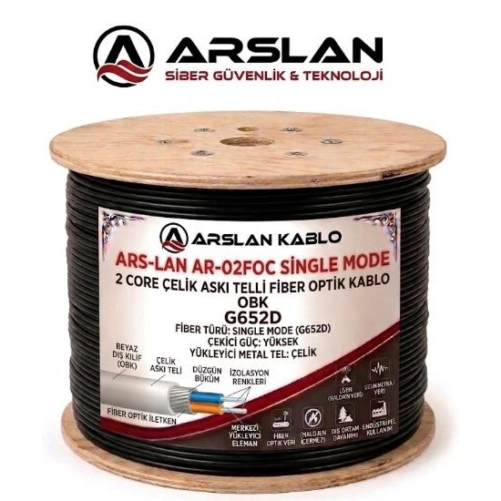 ARS-LAN AR-02FOC SİNGLE MODE 2 CORE ÇELİK ASKI TELLİ FİBER OPTİK KABLO OBK