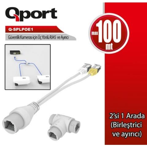 QPORT Q-SPLPOE1 POE SPLITTER 2IN1 AĞ KONNEKTÖRÜ + 3 YOLLU RJ45 KONNEKTÖRÜ