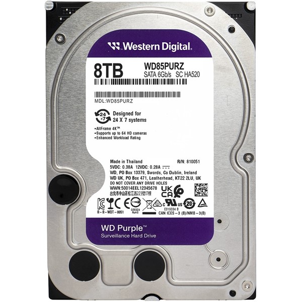 W.D 3.5" 8TB 256MB INTELLIPOWER SATA PC HDD WD85PURZ 7/24