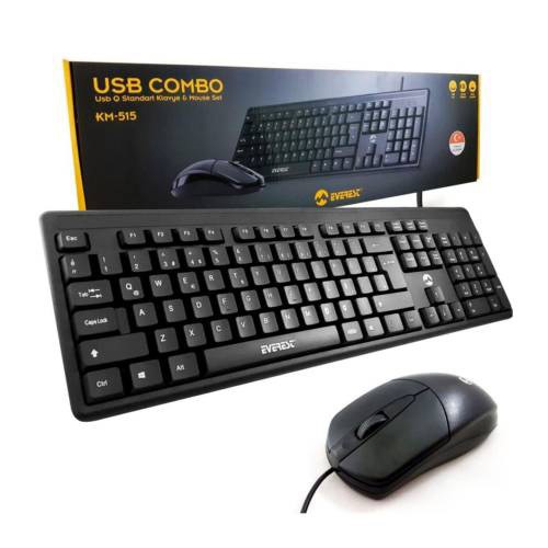 EVEREST KM-515 Q KABLOLU USB SİYAH STANDART KLAVYE MOUSE SET