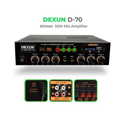 DEXUN D-70 60W 2 MİKROFON GİRİŞLİ MİKSER ANFİ